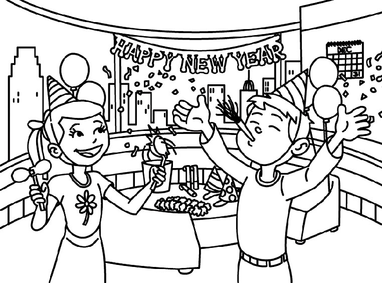 New Years Parties Coloring Pages 2025 